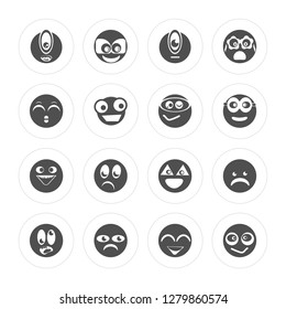 16 Cyclops, Nerd, Sad, Ugly, Shocked, Suspicious, Ti, Happy, Nerd modern icons on round shapes, vector illustration, eps10, trendy icon set.