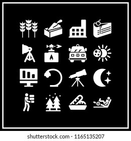 16 dark vector icon set with forest, grains, eclipse and bricks icons for mobile and web