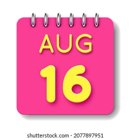16 day of the month. 16 August. Cute calendar daily icon. Date day week Sunday, Monday, Tuesday, Wednesday, Thursday, Friday, Saturday.