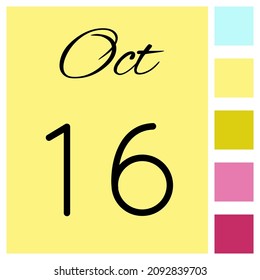 16 day of the month. October. Cute calendar daily icon. Date day week Sunday, Monday, Tuesday, Wednesday, Thursday, Friday, Saturday.