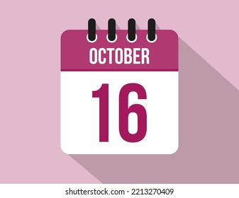 16 días calendario de octubre. Vector de calendario para octubre en color rosa en fondo claro