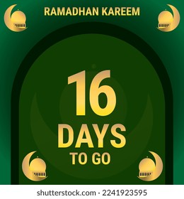 16 Days to go. Countdown leaves banner day. calculating the time for the month of Ramadan. Eps10 vector illustration.