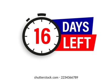 16 days left. Countdown badge. Vector illustration isolated on white background.