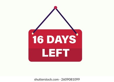 16 days left, sale countdown vector symbol, clock, time,  background, template 15 days to go, countdown, sticker, left banner, business, sale, label button