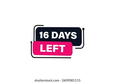 16 days left, sale countdown vector symbol, clock, time,  background, template 15 days to go, countdown, sticker, left banner, business, sale, label button