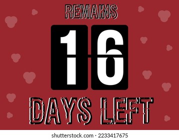 Faltan 16 días. Vector durante los días restantes. Cuenta regresiva para eventos, fiestas, citas y fechas especiales con antecedentes rojos