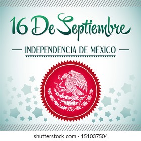 "16 de Septiembre, dia de independencia de Mexico" - September 16 Mexican independence day spanish text card - poster - ribbon