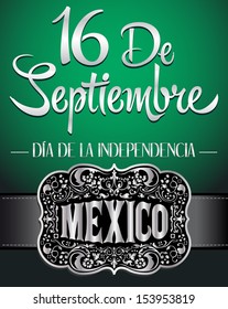 16 de Septiembre, dia de independencia de Mexico - September 16 Mexican independence day spanish text card - poster