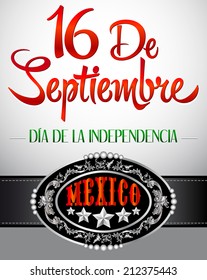 16 de Septiembre, dia de independencia de Mexico - September 16 Mexican independence day spanish text card - poster