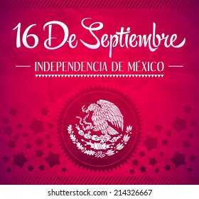 16 de Septiembre, dia de independencia de Mexico - September 16 Mexican independence day spanish text vector card