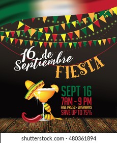 16 de Septiembre (September 16). Mexican Independence day festive bunting background. EPS 10 vector.