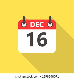 16 december calendar flat style icon with long shadow.