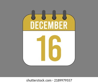 16 December calendar icon. December calendar banner. Date of the month for events.