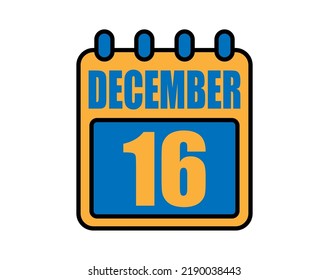 16 December calendar. December calendar icon in blue and orange. Vector Calendar Page Isolated on White Background.