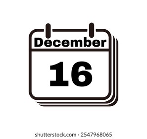 16 December calendar icon text page monthly web design on black and white background vector, icon, or illustration with the month of December 16