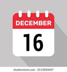 16 de dezembro ícone calendário página de texto design web mensal.