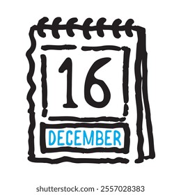 16 December date calendar - A simple yet elegant line art illustration of a date calendar captures the essence of organization and timekeeping. The clean lines and minimalistic design 