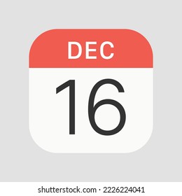 16 December icon isolated on background. Calendar symbol modern, simple, vector, icon for website design, mobile app, ui. Vector Illustration