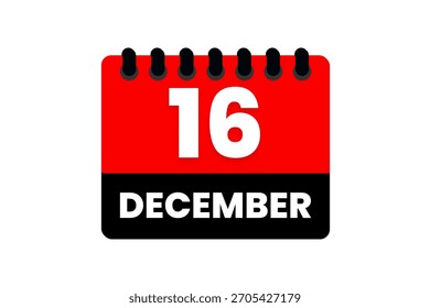 16 December may month single day vector, illustration, calendar with red, black and white color background calendar icon of December 16
