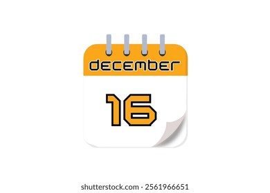 16 December month single day vector, illustration, calendar with yellow, black and white color background calendar December 16