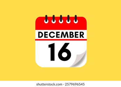 16 December month single day vector, illustration, calendar with red, black, white and yellow color background calendar December 16