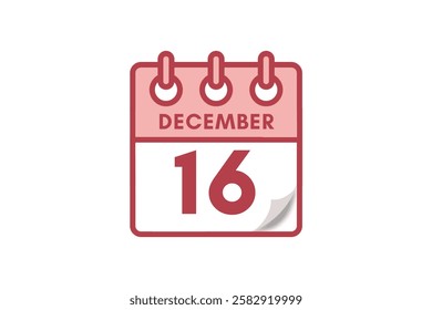 16 December month single day vector, illustration, calendar with maroon, rose and white color background calendar December 16