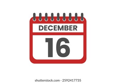 16 December month single day vector, illustration, calendar with red, black and white color background calendar December 16