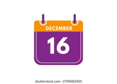 16 Dezember Monat einzelne Tag Vektor, Illustration, Kalender mit orange, lila, Asche und weiße Farbe Hintergrund Kalender Symbol von Dezember 16