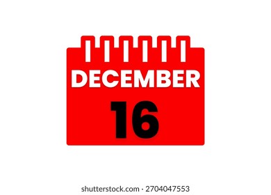 16 Dezember Monat einzelne Tag Vektor, Illustration, Kalender mit rot, schwarz-weiß Farbe Hintergrund Kalender Symbol vom Dezember 16