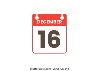 16 Dezember Monat einzelne Tag Vektor, Illustration, Kalender mit rot, schwarz-weiß Farbe Hintergrund Kalender Symbol vom Dezember 16