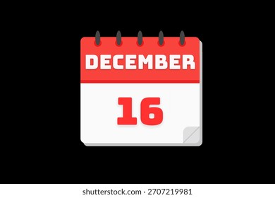 16 Dezember Monat einzelne Tag Vektor, Illustration, Kalender mit rot, off weiß und weiß Farbe Hintergrund Frame Kalender Symbol von Dezember 16