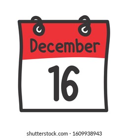 16 December. Vector flat daily calendar icon. Date and time, day, month. Holiday