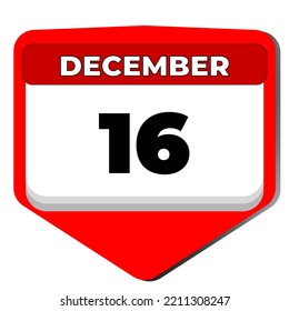 16 December vector icon calendar day. 16 date of December. Sixteenth day of December. 16th date number. 16 day calendar. Sixteen date. Victory of Bangladesh. Vector illustration