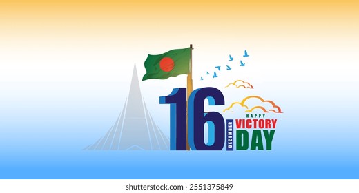 16 de dezembro Dia da Vitória Bangladesh Ilustração vetorial com Monumento aos Mártires Nacional chamado Sriti Shoudho. Victory Day Design, Banner, Poster, Greeting, Known as 'Bijoy Dibos' in Bengali. Ao lado 