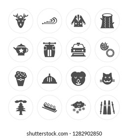 16 Deer, Wind, Bobsled, Forest, Cat, Ski, Teapot, Muffin, Snowplow modern icons on round shapes, vector illustration, eps10, trendy icon set.