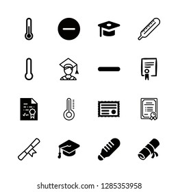 16 degree icons with educational degree certification paper and diploma paper roll in this set