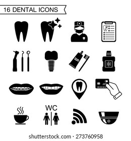 16 Dental icons. Isolated. Vector illustration