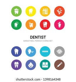 16 dentist vector icons set included anesthesia, apicoectomy, baby dental, bacteria in mouth, bicuspid, braces, breath, broken tooth, brushing teeth, caries, cavities icons