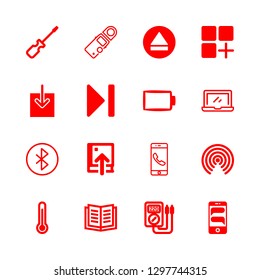 16 device icons with wireless internet and battery in this set
