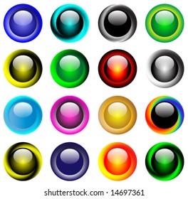 16 different shiny glass button set