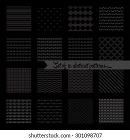 16 different vector seamless patterns. Endless texture can be used for wallpaper, pattern fills, web page background,surface textures. Set of monochrome geometric.