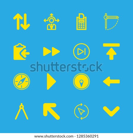 16 direction icons with clipboard with left arrow and triangular black right arrow in this set