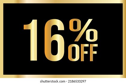 16% discount. Golden numbers with black background. Banner for shopping, print, web, sale illustration