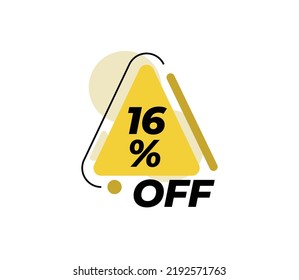 16% Discount Product banner tag product label vector art illustration. Isolated on White Background in yellow color