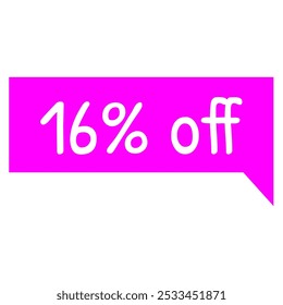 16% etiqueta de desconto, magenta e texto branco. Promoções de marketing, vendas no varejo. Marca de oferta simples. Etiqueta minimalista. Dezesseis por cento