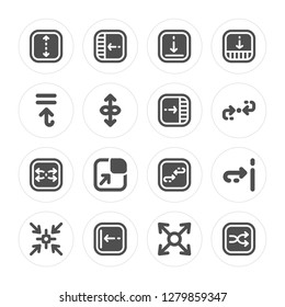 16 Double arrow, Drag, Left Focus, Right Shuffle, Upward, Drag modern icons on round shapes, vector illustration, eps10, trendy icon set.