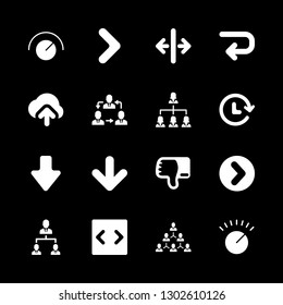 16 down icons with hierarchical structure and down with gross arrow in this set