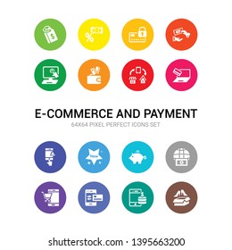 16 e-commerce and payment vector icons set included merchandise, mobile money, mobile payment, mobile shopping, money transfer, moneybox, new, online order, online payment, online shopping, pay