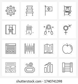 16 iconos de línea de vectores editables y símbolos modernos de; extensión de archivo; ejecución; tipo de archivo; Ilustración del vector de ciencia