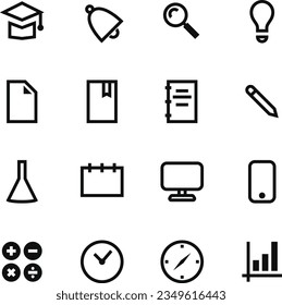 16 educational icon set in black color